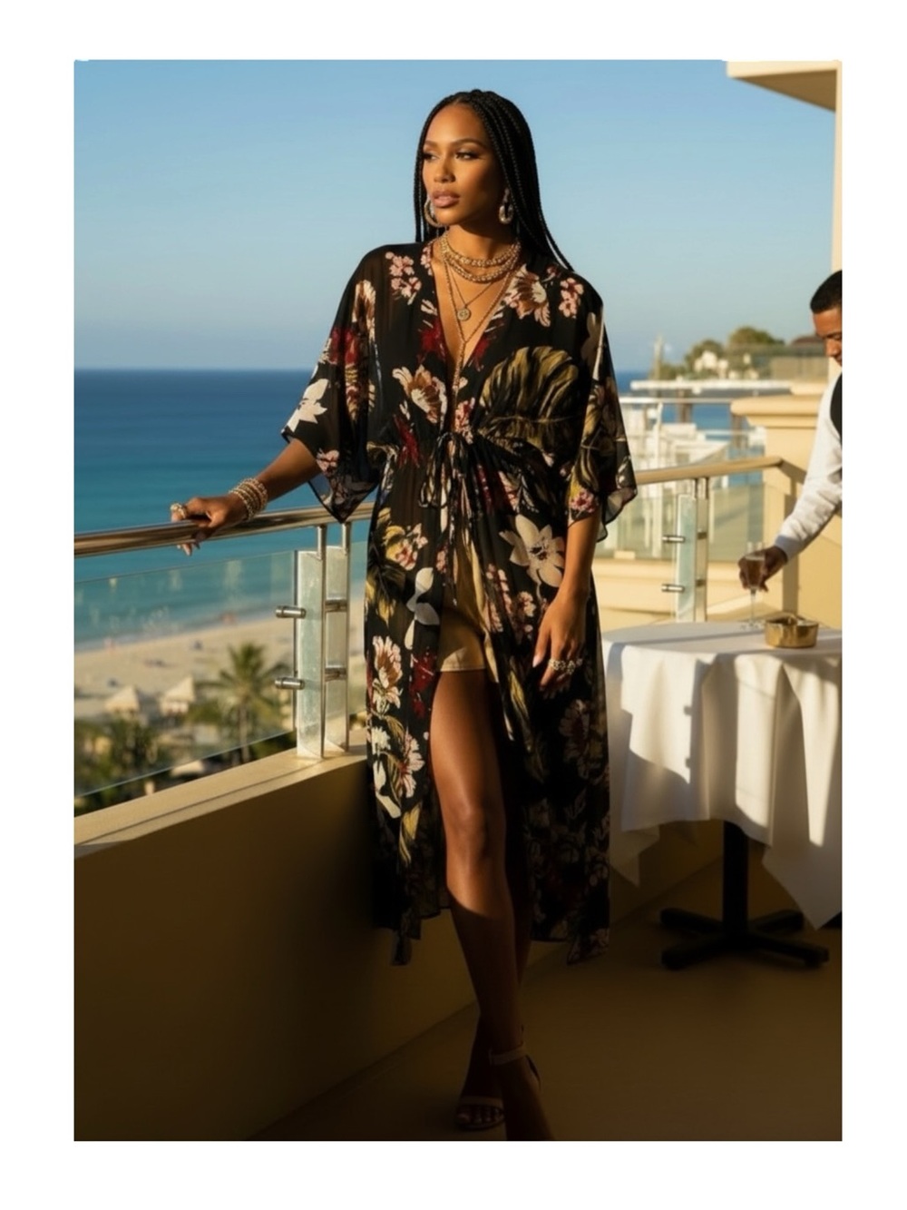 new Walter Baker ✈︎ Tulum Sheer Tropical Print Kimono Longline Duster Jacket ✈︎